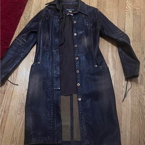 parasuco luxury y2k gothic leather dress coat with lace sleeve details